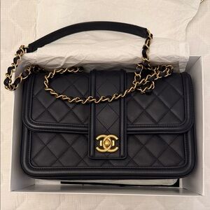 CHANEL Navy Quilted Leather Shoulder Bag with Gold Hardware